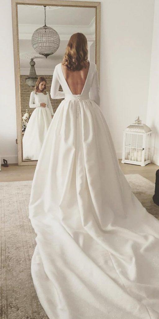  simple wedding dresses with sleeves ball gown v back with train estela garro