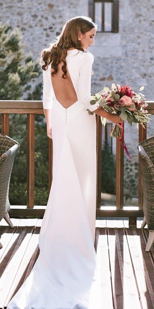 simple wedding dresses with sheath open back with train aliciaruedaatelier