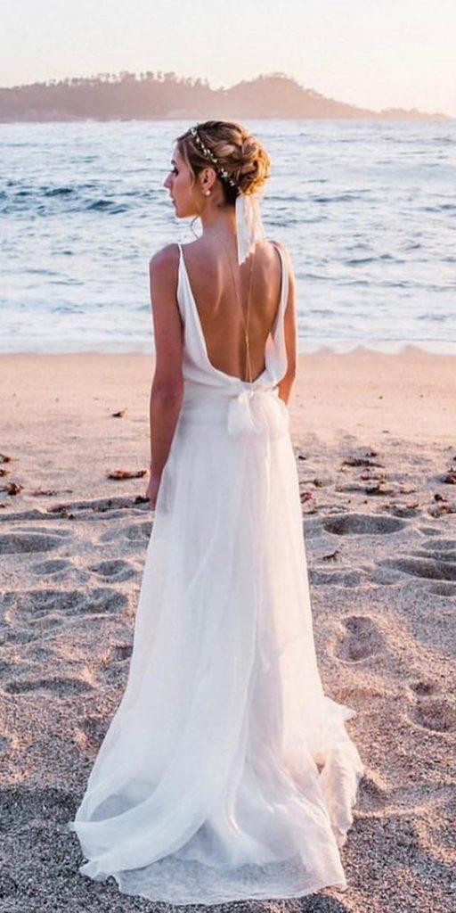  summer wedding dresses a line backless with spaghetti straps with bow for beach rimearodaky