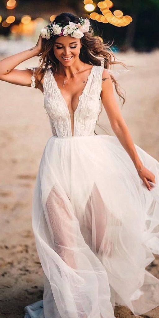  summer wedding dresses a line deep v neckline sleeveless for beach ideal moscow