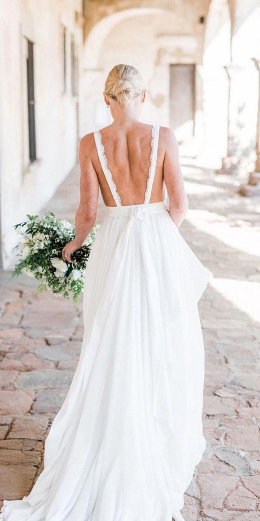  summer wedding dresses a line simple with straps open back beach truvellebridal