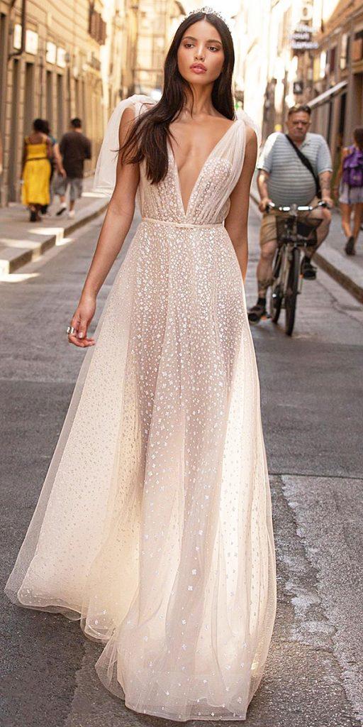 trendy wedding dresses a line sexy deep v neckline blush beach berta