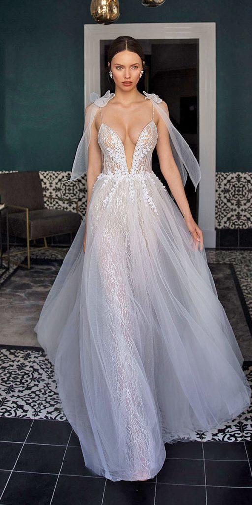 trendy wedding dresses a line with spaghetti straps sexy plungin neckline julie vino
