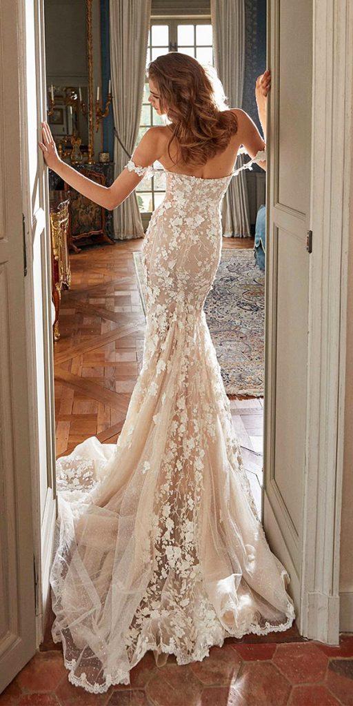 trendy wedding dresses mermaid off the shoulder blush lace galia lahav