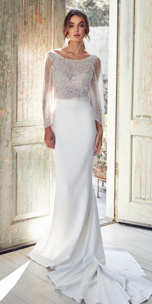  trendy wedding dresses sheath with sequins cape train vintage anna campbell