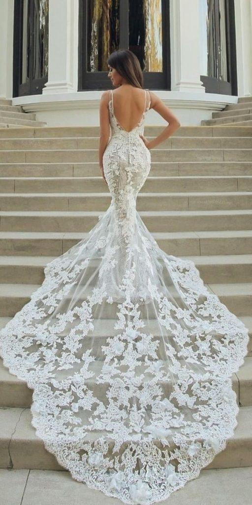 trumpet wedding dresses sexy low back with train enzoani