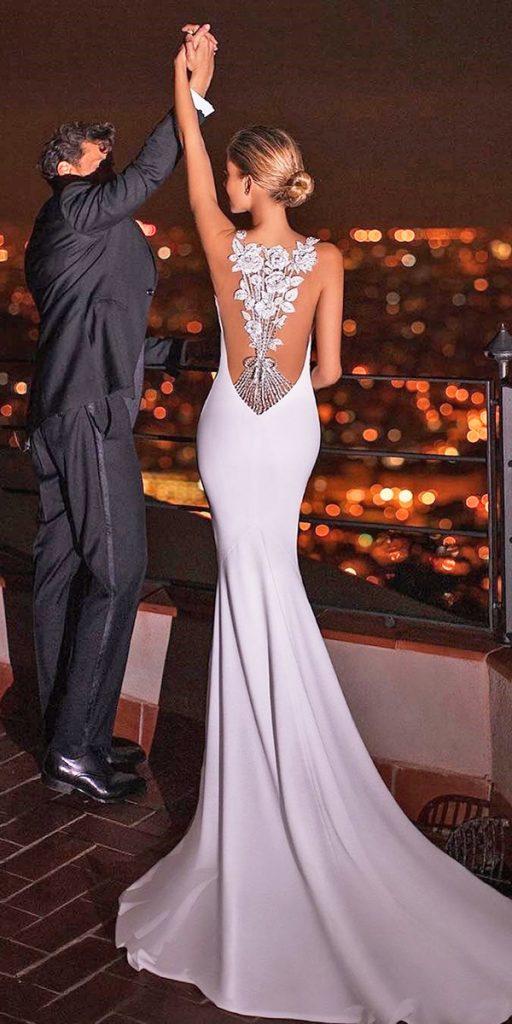 trumpet wedding dresses simple low back with train pronovias