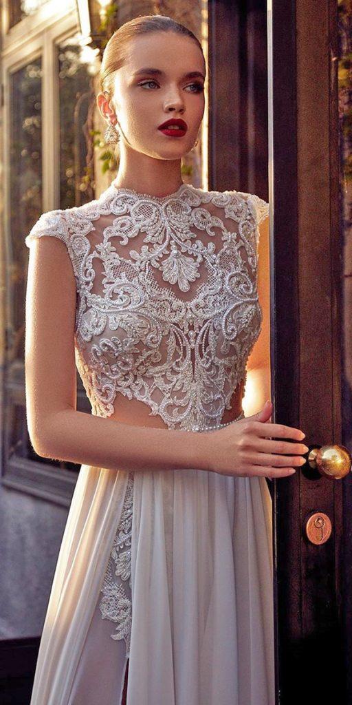 unique lace wedding dresses illusion neckline beach sexy julie vino