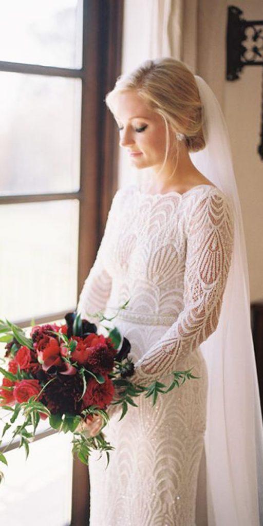 vintage inspired wedding dresses sheath with long sleeves lace lihi hod