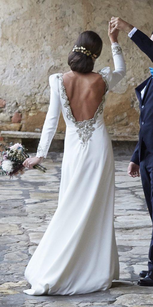  vintage wedding dresses with sleeves a line open back jeweled simple beatrizalvaro