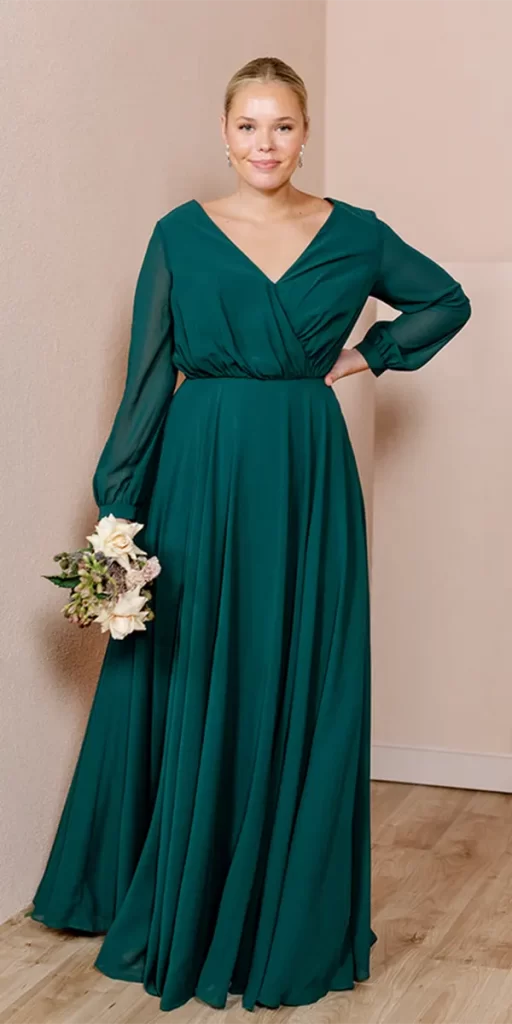 emerald green plus size wedding guest dresses simple with long sleeves revelry