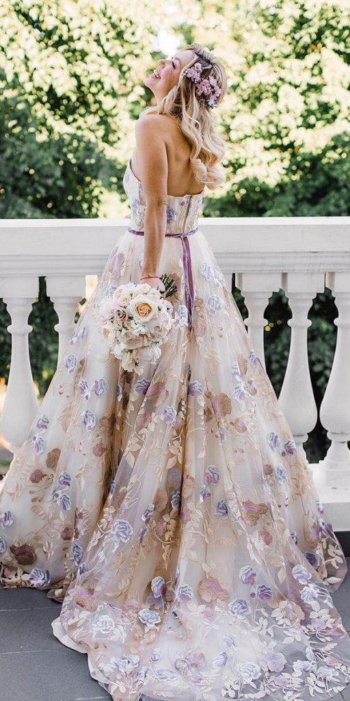 floral wedding dresses a line low back with train embroidered tatyanacvetkova