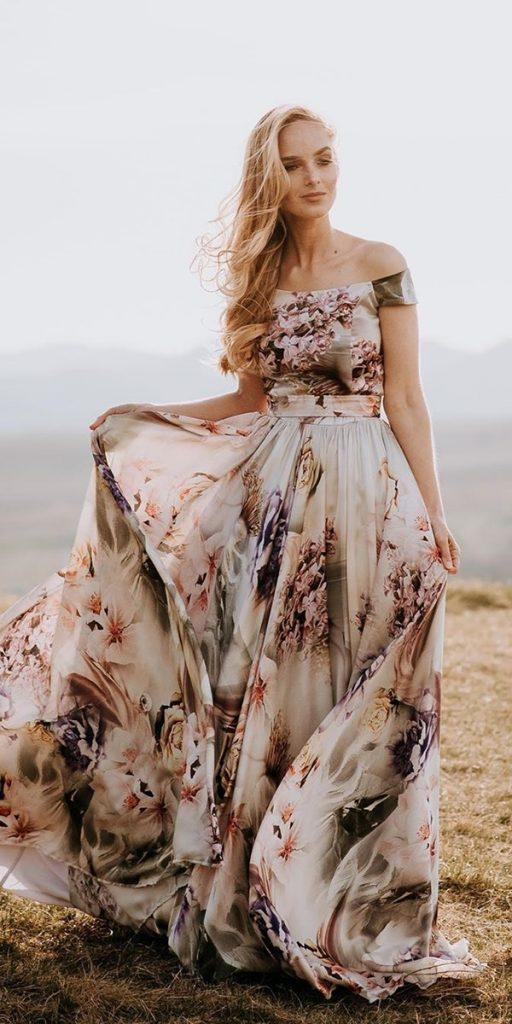 floral wedding dresses a line off the shoulder watercolor country ligiamocan bridal