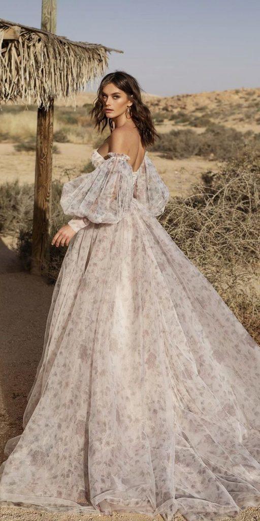 floral wedding dresses ball gown low back with puff sleeves watercolor tatiana kaplun