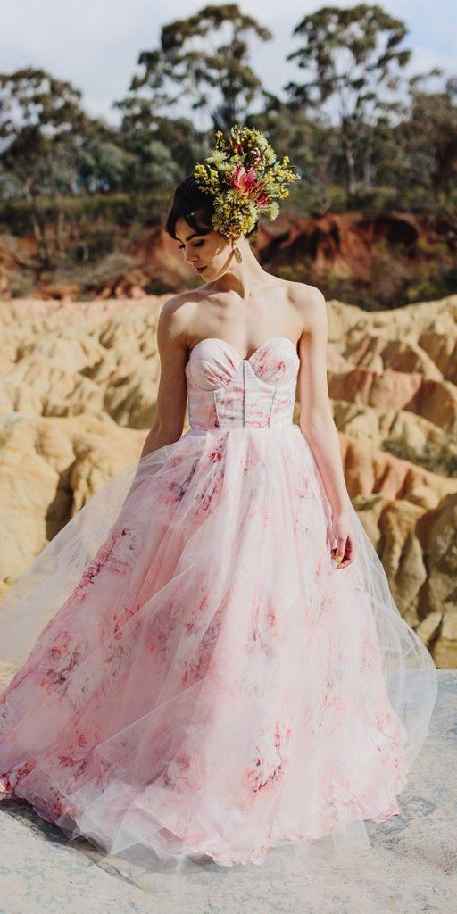 floral wedding dresses watercolor a line strapless sweetheart neckline country avari culture