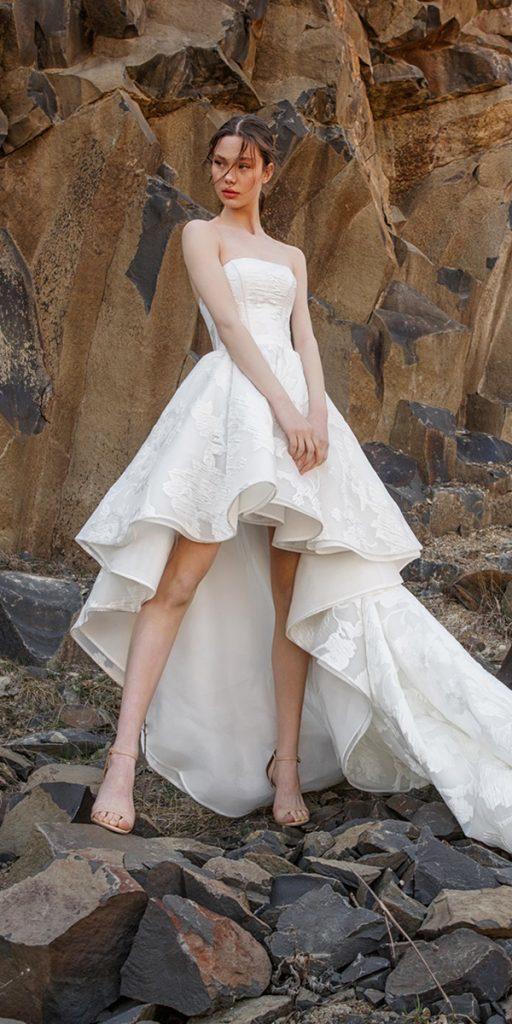 high low wedding dresses strapless neckline with train evalendel