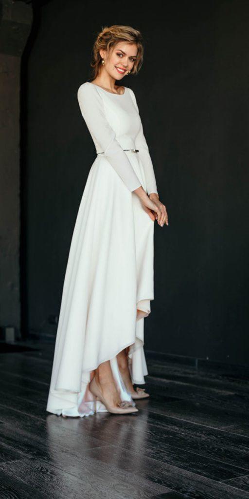 high low wedding dresses with long sleeves simple modest milamira