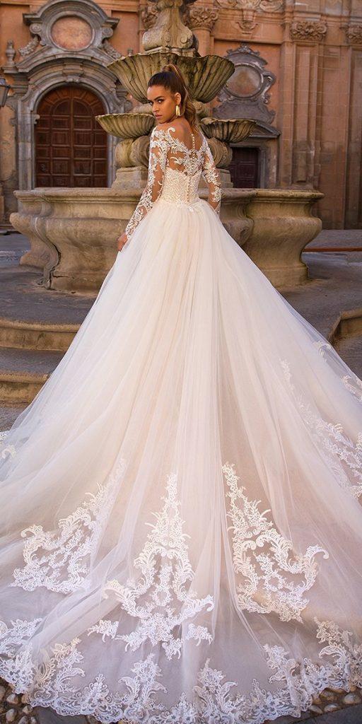lace back wedding dresses ball gown with illusion sleeves buttons lussanobridal