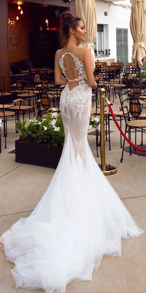 lace back wedding dresses trumpet open back illusion for beach tinavalerdi