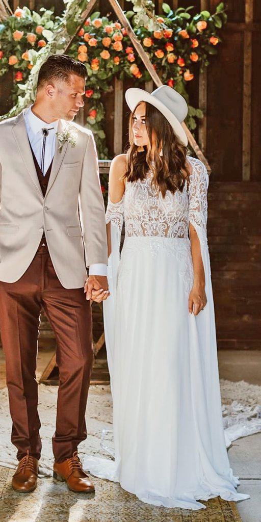 lace boho wedding dresses a line lace top barn with hat victoriagoldphotography