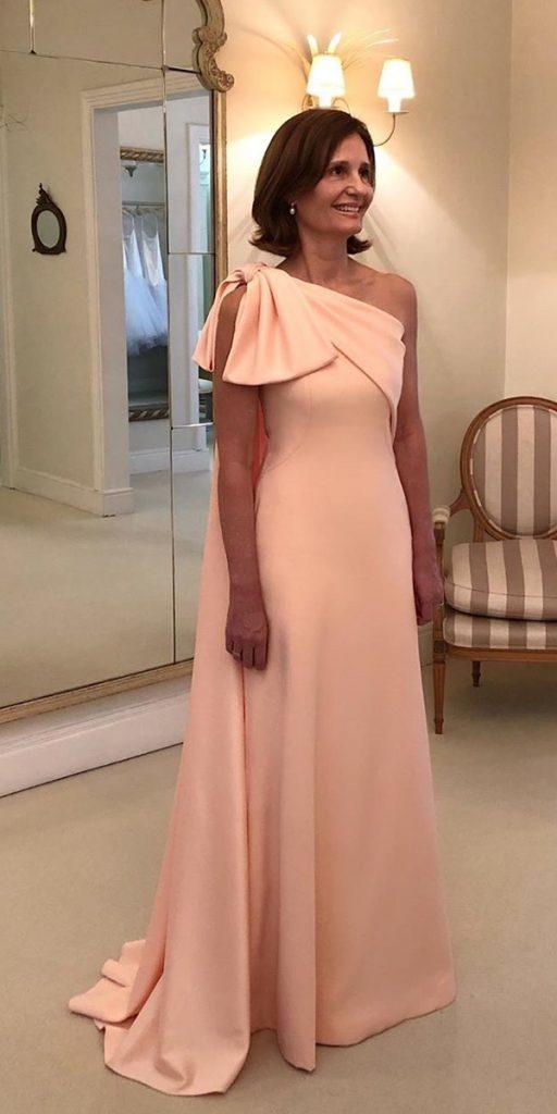 long mother of the bride dresses assymetric neckline with bow wanda borges