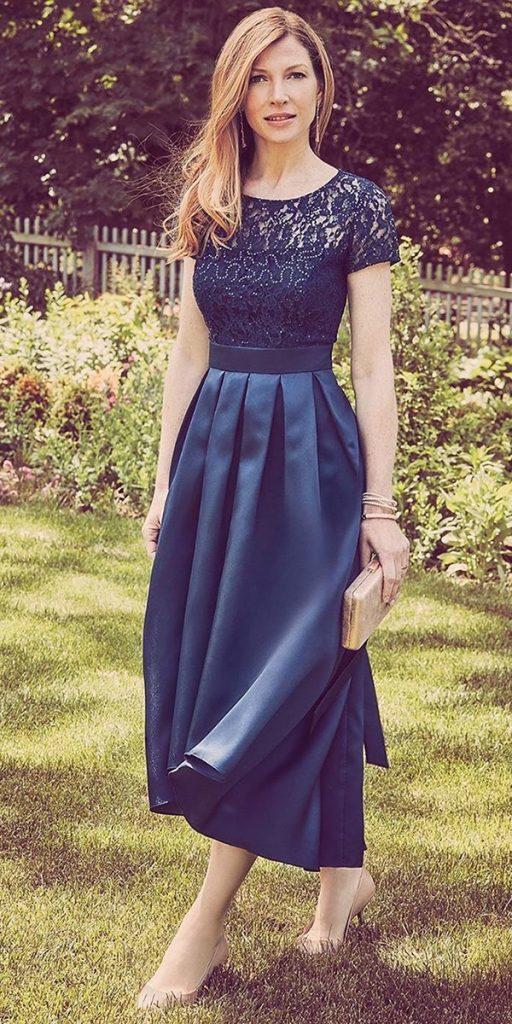 long mother of the bride dresses navy lace top with cap sleeves lace top davidsbrida