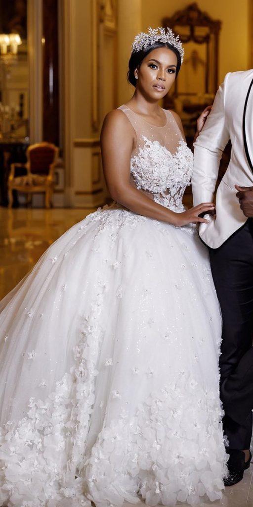 plus size ball gowns wedding dresses illusion neckline lace floral appliques amyanaizphoto