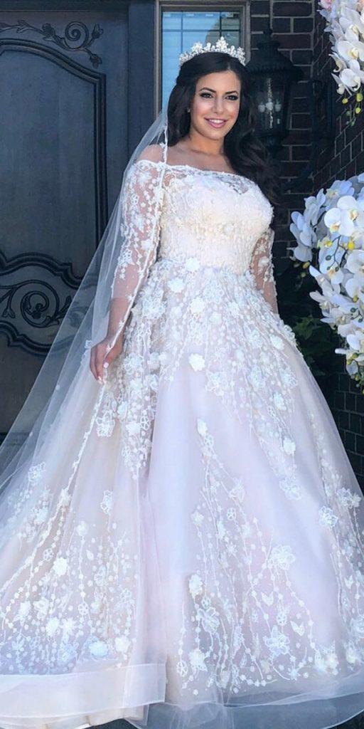 plus size ball gowns wedding dresses off the shoulder lace floral appliques katerinabocci