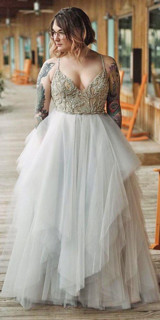 plus size ball gowns wedding dresses with spaghetti straps jeweled top ruffled skirt samhughphoto