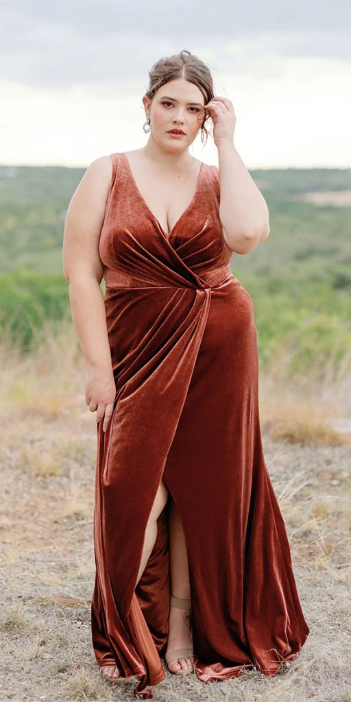 plus size wedding guest dresses rust velvet long simple revelry