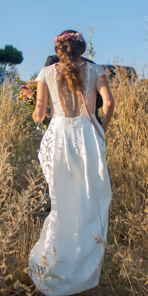rustic lace wedding dresses a line with cape sleeves country ohqueluna