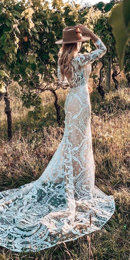 rustic lace wedding dresses sheath with long sleeves country goddessbynature