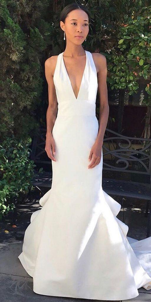 satin mermaid wedding dresses simple sexy deep v neckline for beach jlm couture