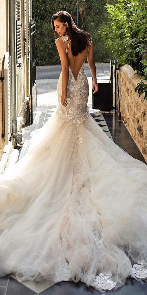 trumpet wedding dresses open back with train luxury galialahav