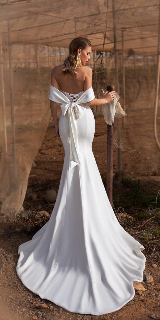 trumpet wedding dresses simple off the shoulder with bow 2020 arivilloso