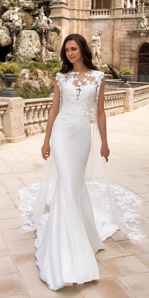 trumpet wedding dresses simple with cape floral appliques train pronovias