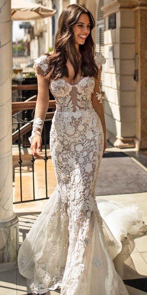 trumpet wedding dresses with illusion long sleeves floral appliques 2020 galialahav