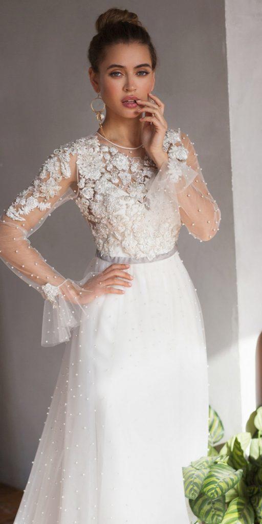 vintage lace wedding dresses a line with long sleeves pearls lace dream and dress