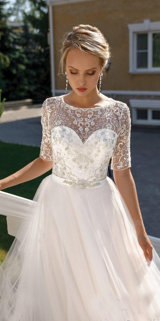 vintage lace wedding dresses a line with three quote sleeves beaded top oleg baburow