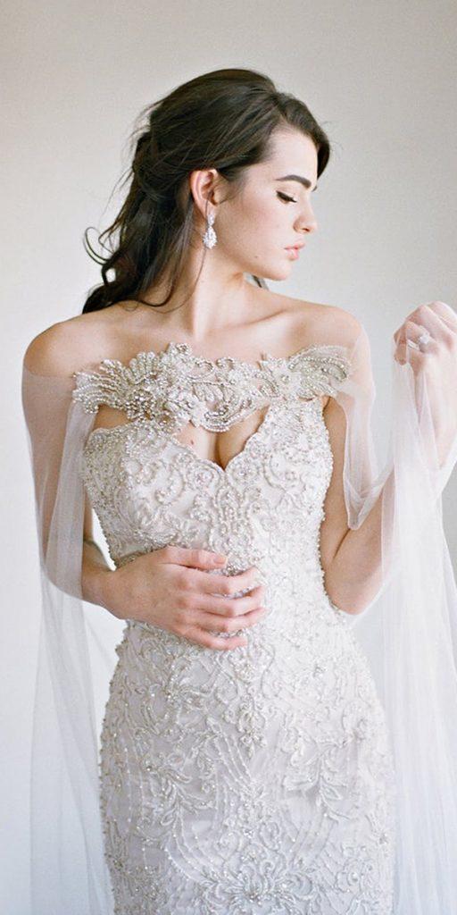 vintage lace wedding dresses sweetheart strapless neckline with cape beaded meg fish photography