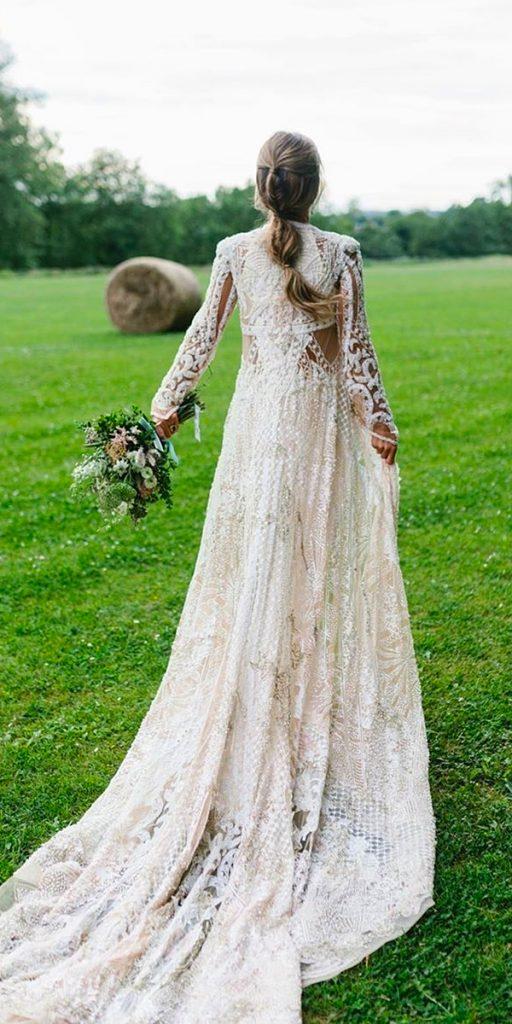 vintage lace wedding dresses with long sleeves country train yolancris