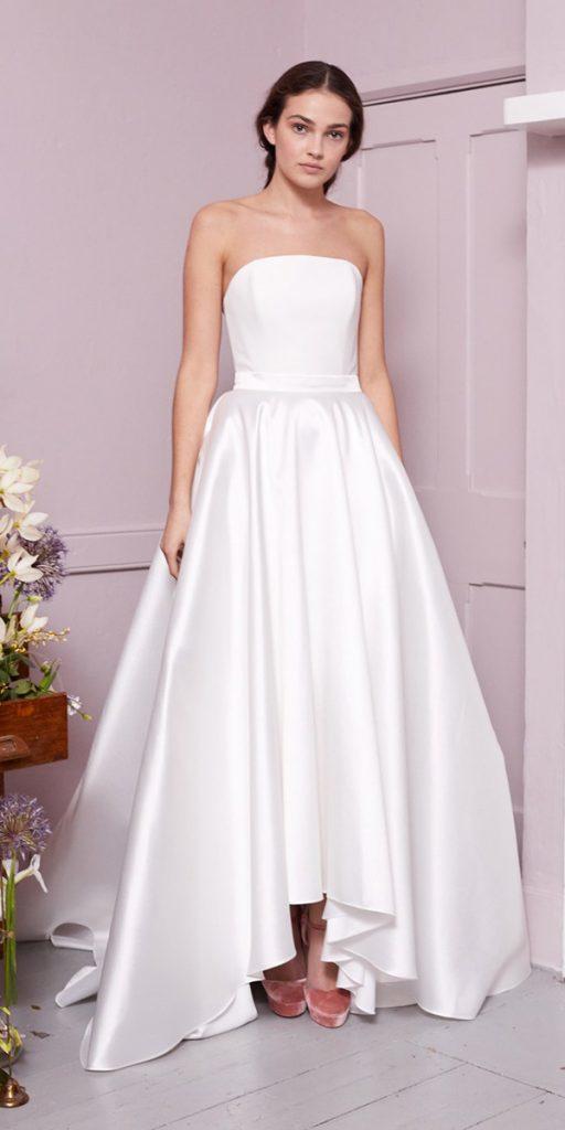 wedding dresses spring 2020 high low simple strapless neckline halfpenny london