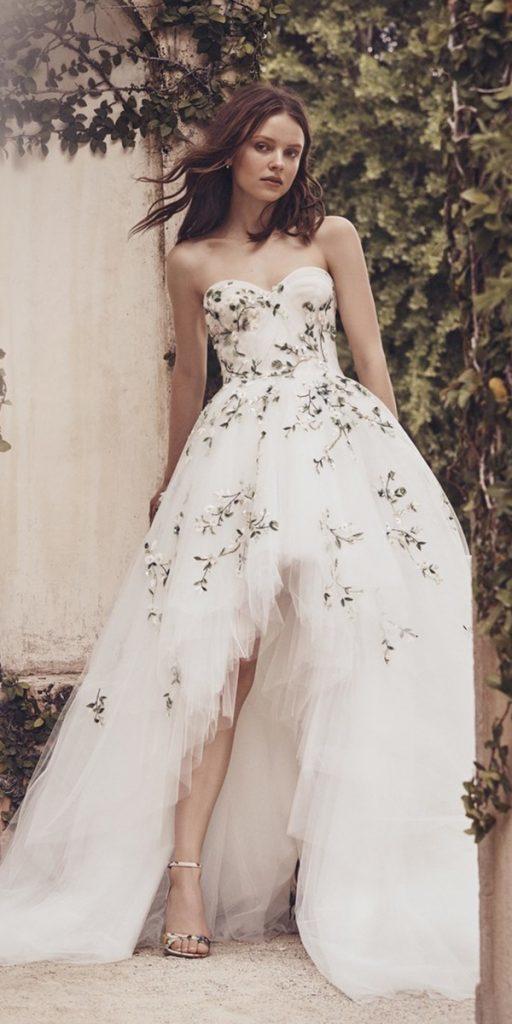 wedding dresses spring 2020 high low sweetheart strapless neckline with floral monique lhuillier
