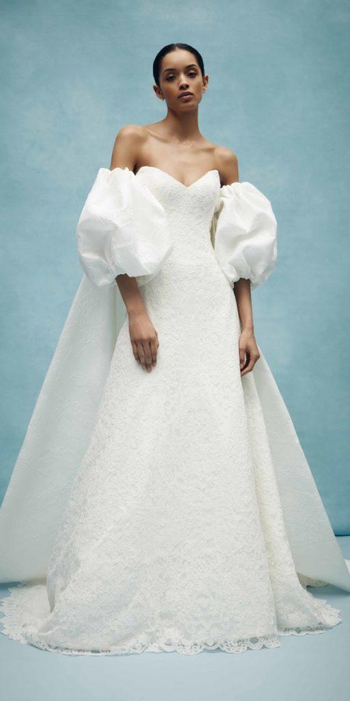 wedding dresses spring 2020 sheath sweetheart neckline with puff sleeves anne barge
