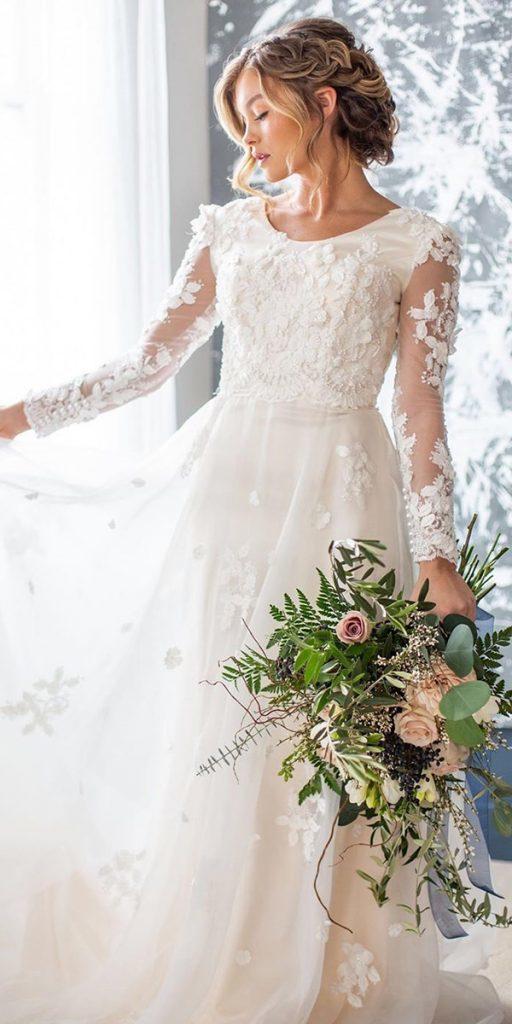 wedding dresses with lace sleeves a line with 3d floral country elizabethcooperdesign