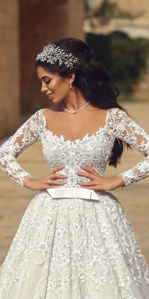 wedding dresses with lace sleeves ball gown v neckline details ahmadyounesphotography