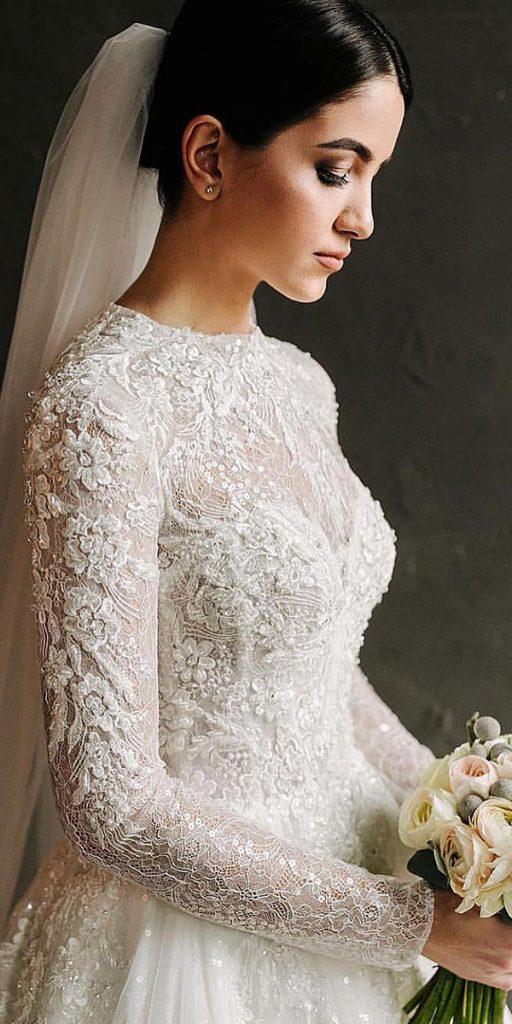 wedding dresses with lace sleeves princess beaded floral modest crystaldesign