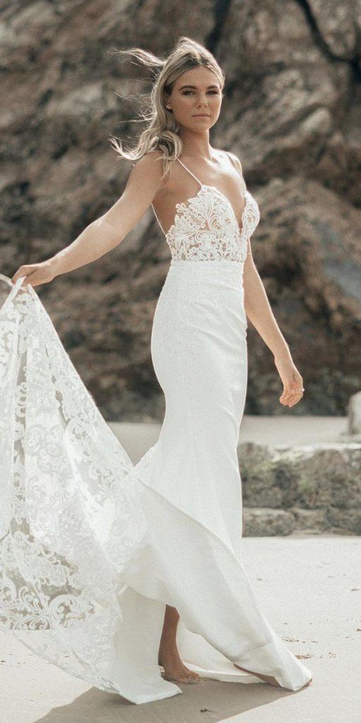 beach wedding dresses with spaghetti straps sheath lace goddessbynature