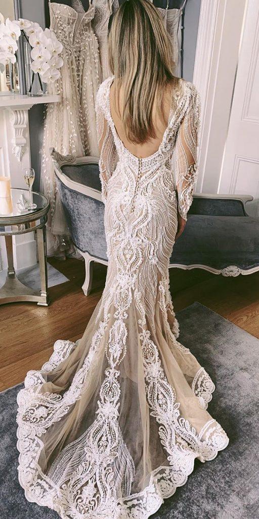 bridal gowns with sleeves mermaid low back beige pallascouture
