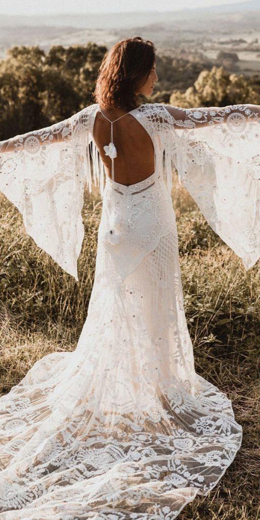 bridal gowns with sleeves sheath bohemian open back lace ruedeseinebridal